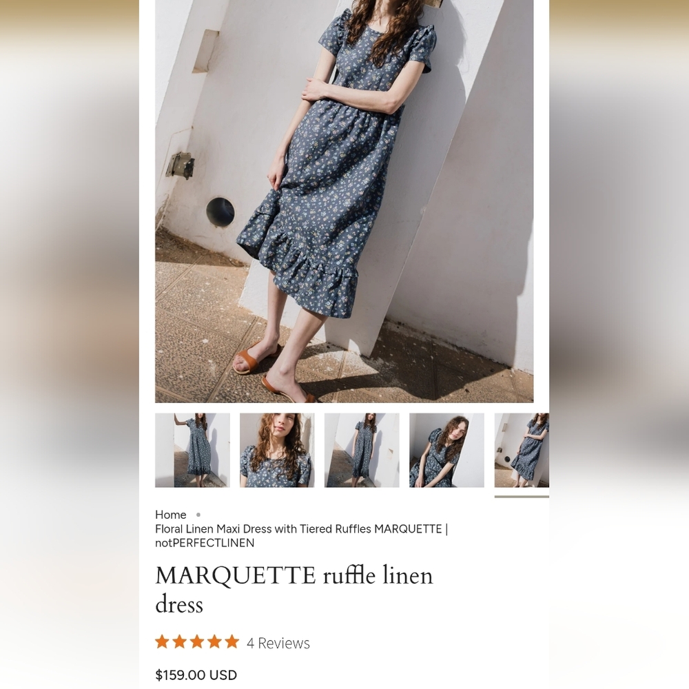 Notperfectlinen Marquette ruffle dress in dusty floral - Linen Midi small - Picture 4 of 4